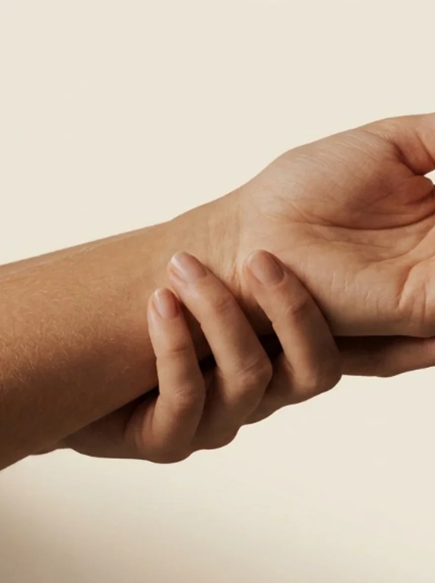 Ontspannen handpalm in rust bij carpal tunnel.