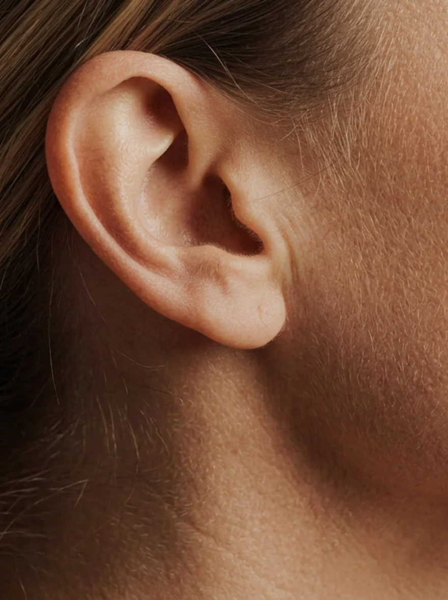 Discreet detailbeeld voor oorcorrectie.