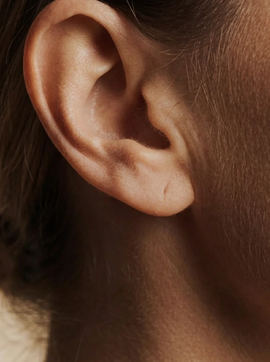 Discreet detailbeeld voor oorlelcorrectie.