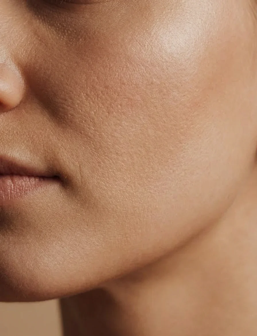 Discreet close-up van wang en huidtextuur voor huidbehandelingen.
