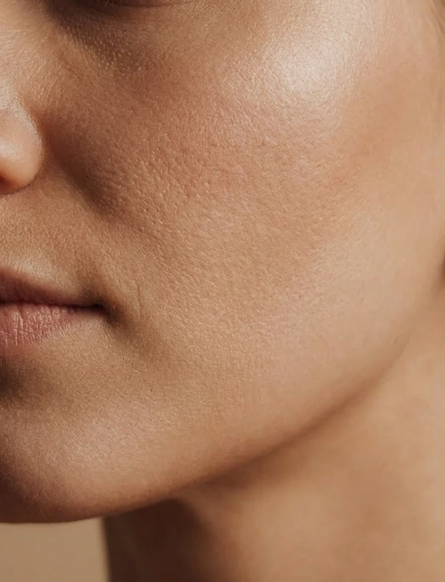 Discreet close-up van wang en huidtextuur voor huidbehandelingen.