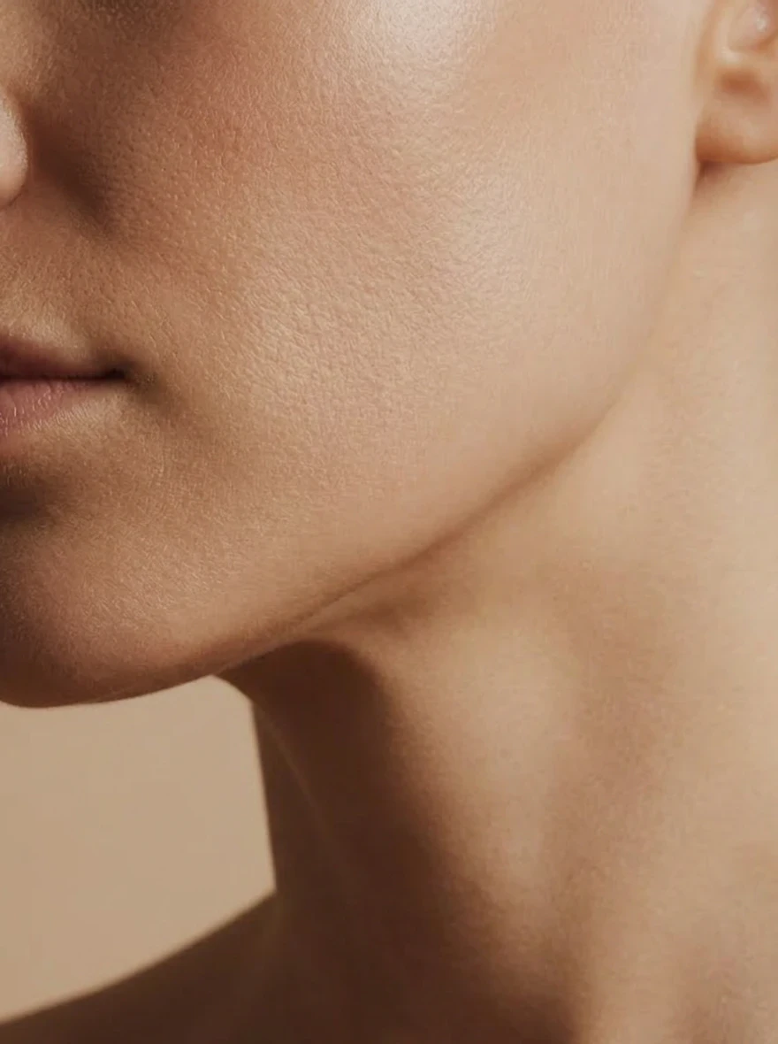 Discreet beeld van ondergezicht en hals voor peeling.